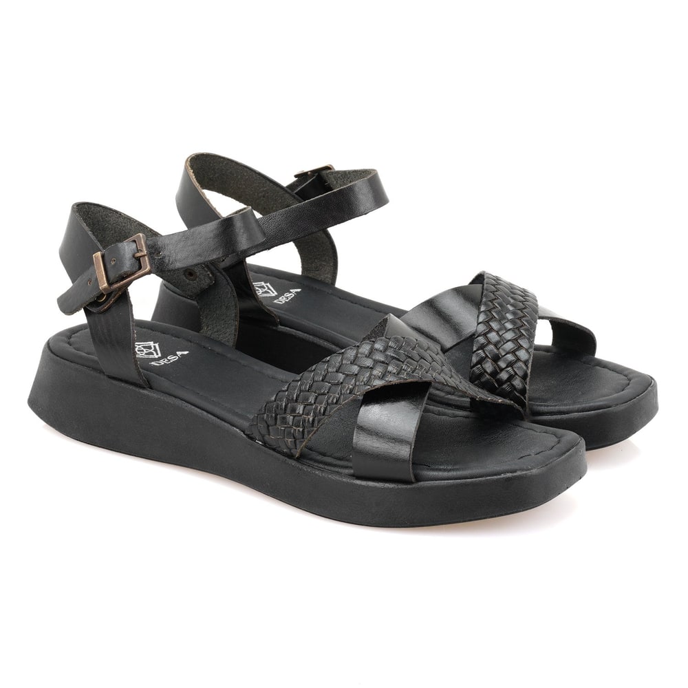 Lou Siyah Kadın Deri Sandalet