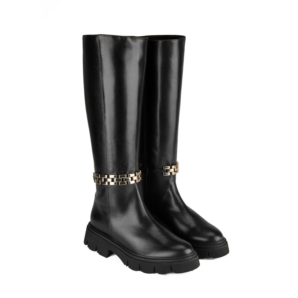 Luca Grossi Kadın Siyah Deri Zincir Detaylı Çizme