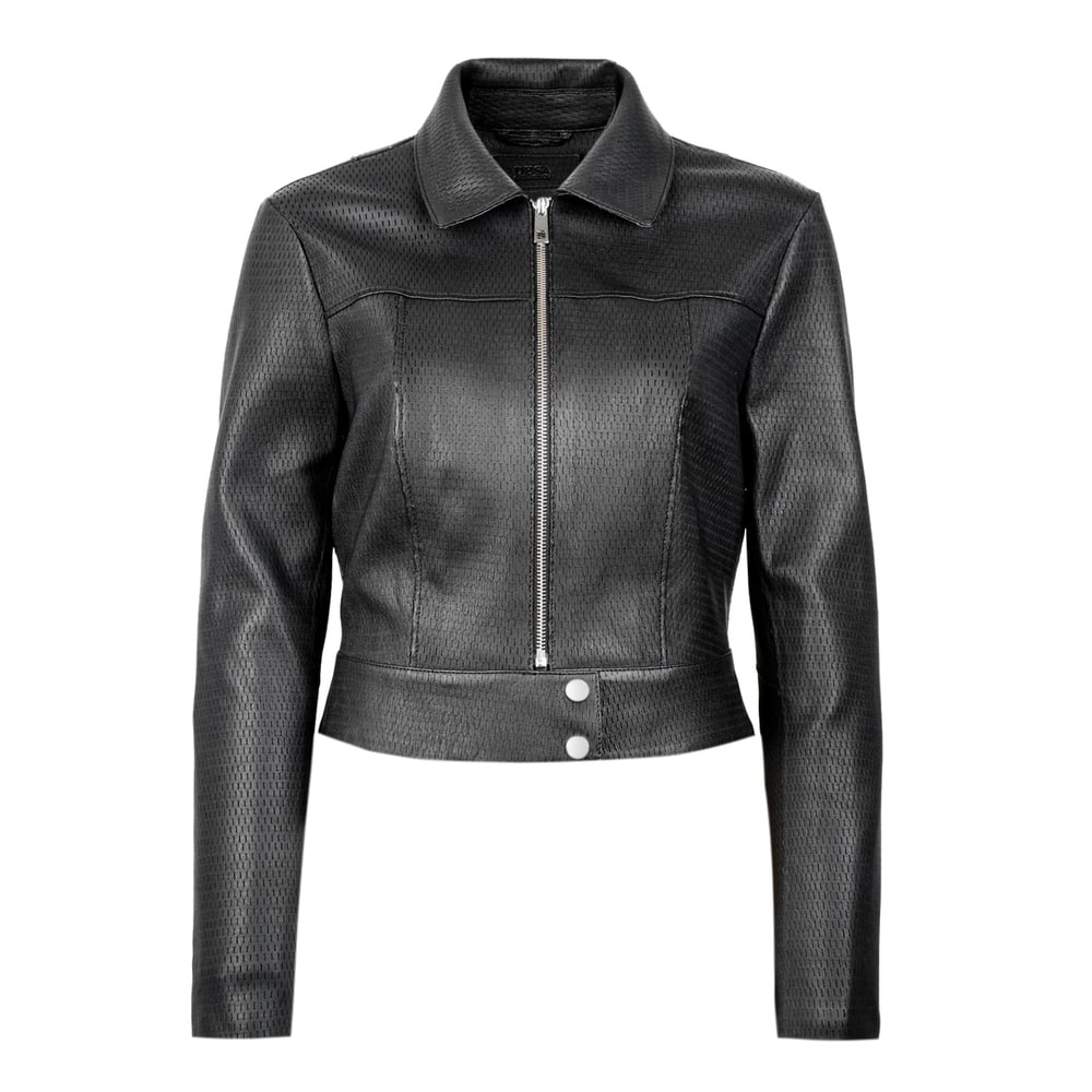 Ninfe Vintage Siyah Kadın Streç Deri Ceket