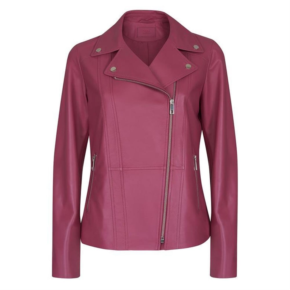 Rania Fuşya Kadın Vintage Deri Biker Ceket