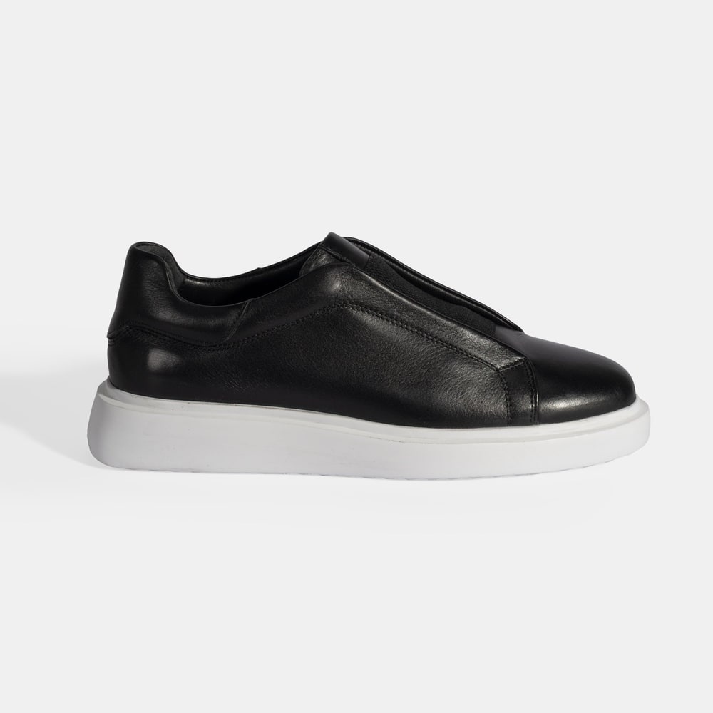 Siyah Erkek Lastik Detaylı Deri Günlük Ayakkabı