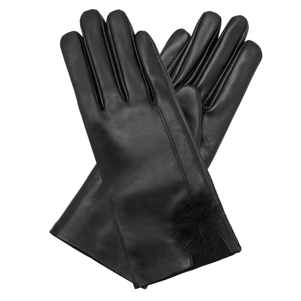 Siyah Kadın Kürk Detaylı Deri Eldiven