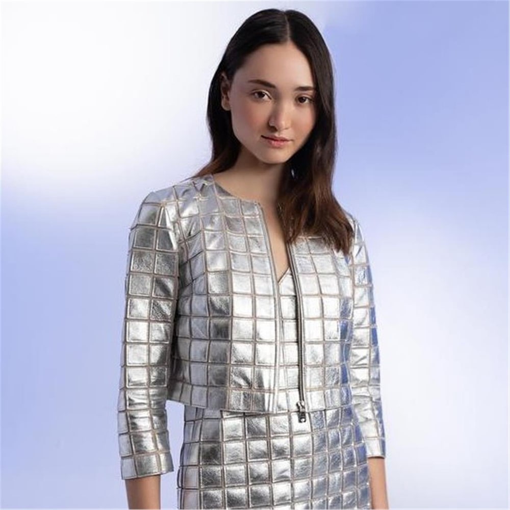 Terra Gümüş Kadın Panelli Deri Ceket