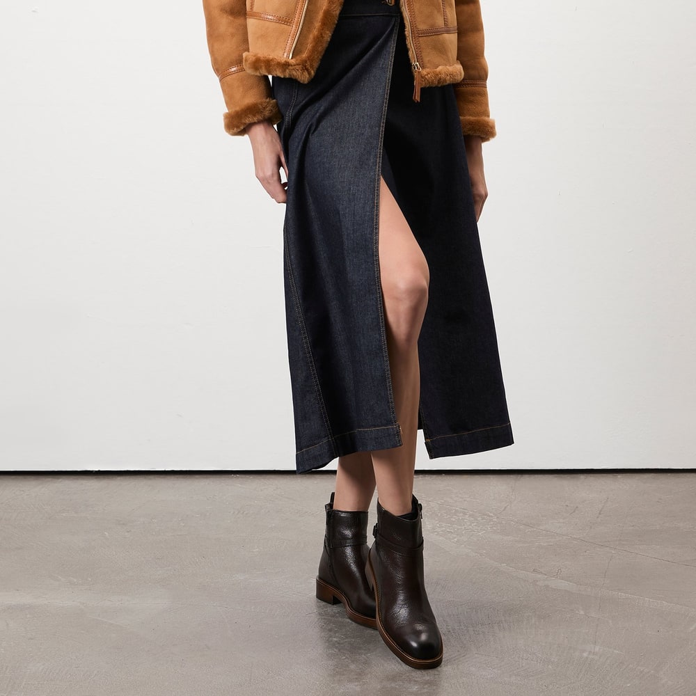 Vesla Metal Aksesuarlı Kahve Kadın Deri Bot