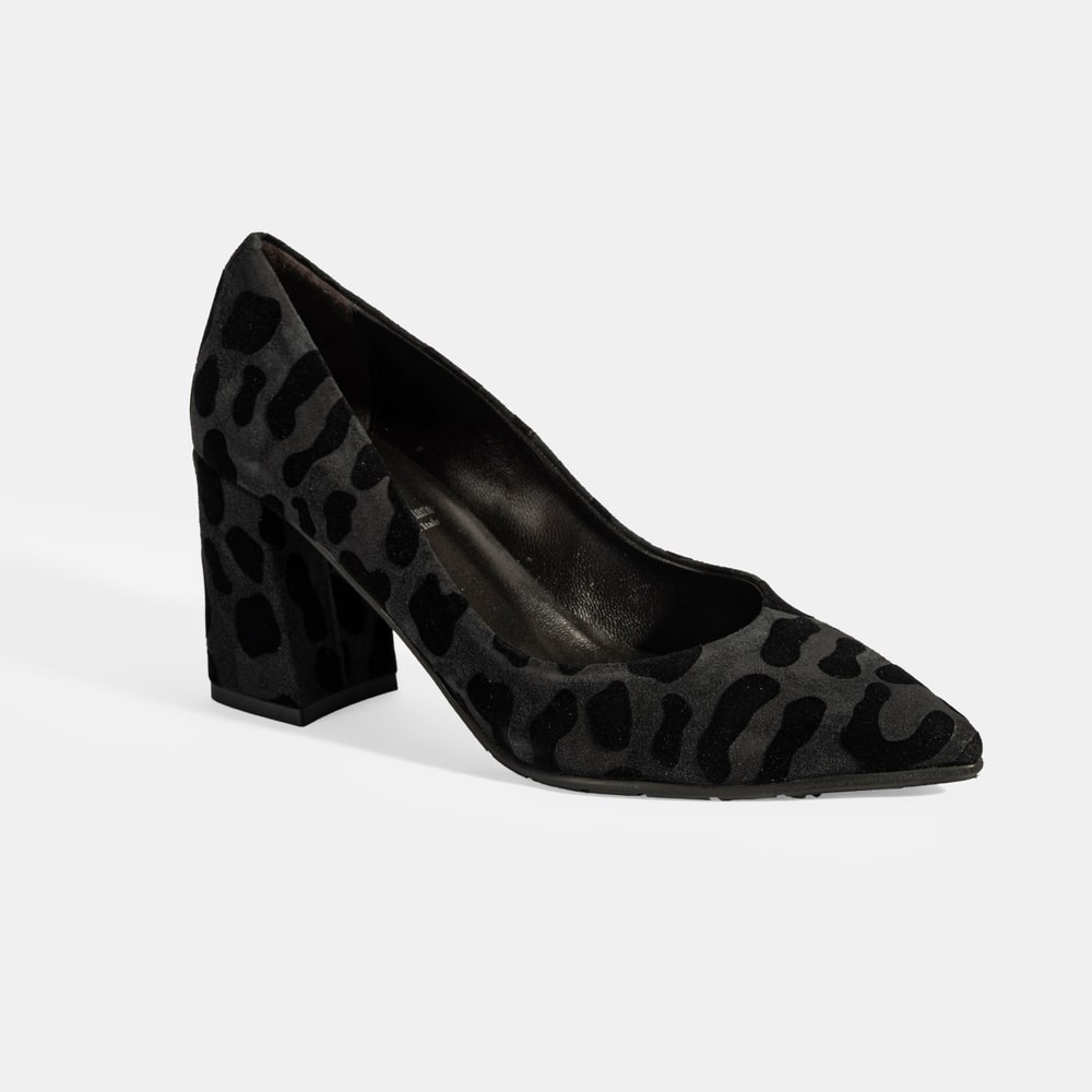 XXX Luca Grossi Kadın Siyah Leopar Topuklu Süet Klasik Ayakkabı