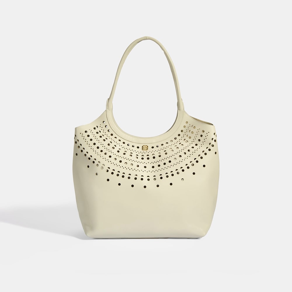 xxxKadın Beyaz Perforeli Deri Omuz Çantası