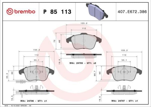 AudiAudi A4 08-16 A5 08-11) Fren Balatası Ön ( Brembo P85113BREMBO P85113