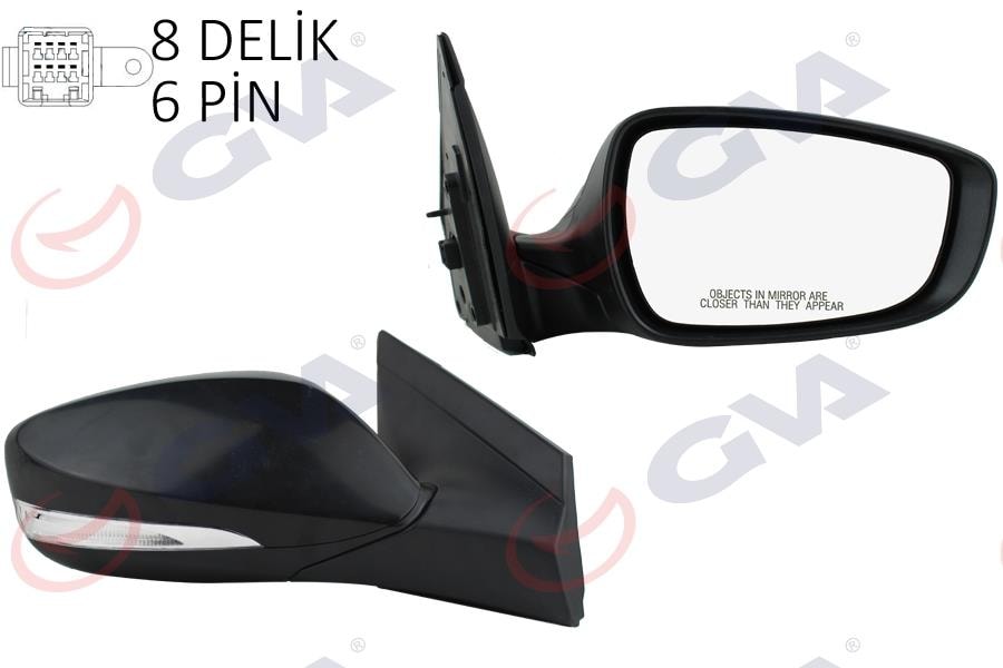 GVADış Dikiz Aynası Sağ Blue 12 Elektrikli Isıtmalı Sinyalli Siyah Kapak Konveks 6 Fiş Vm-6451NehrGVA 1091138