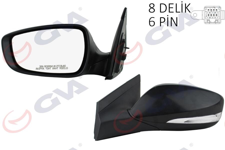 GVADış Dikiz Aynası Sol Blue 12 Elektrikli Isıtmalı Sinyalli Siyah Kapak Düz Cam 6 Fiş Vm-6451NehlGVA 1091139