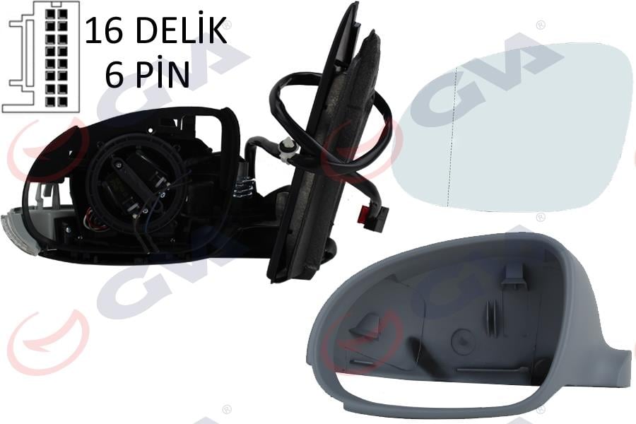 GVADış Dikiz Aynası Sol Golf 03 Elektrikli Isıtmalı Sinyalli Astarlı Asferik 6 Fiş Vm-197EhpalGVA 1075236