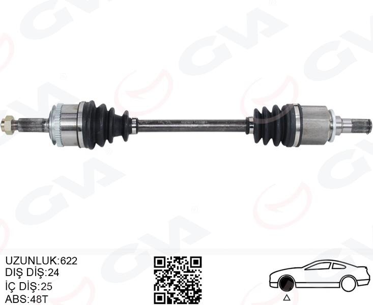 GVAKomple Aks Sol Hyundaı İ10 1.1L G4hg Benzinli Manuel Vites 08-13 Abs Li 24X25 - Abs 48 Diş Komple Boy 624MmGVA 4491023