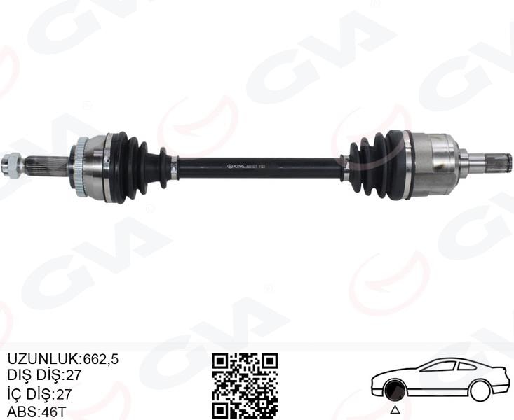 GVAKomple Aks Sol Hyundaı İ30 1.6L D4fb Crdi Dizel 07-11 Abs Li 27X27 - Abs 46 Diş Komple Boy 663MmGVA 4491027