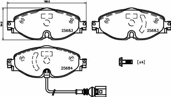 SkodaSkoda, Vw A3 (85S, 85M) , A3 (8V1, 8Vk) , A3 Convertible (8V7, 8Ve) , A3 Limo Fren Balatası Kablolu Audi, Seat,  Hella Pagid 8Db355020-191HELLA PAGİD 8DB355020-191