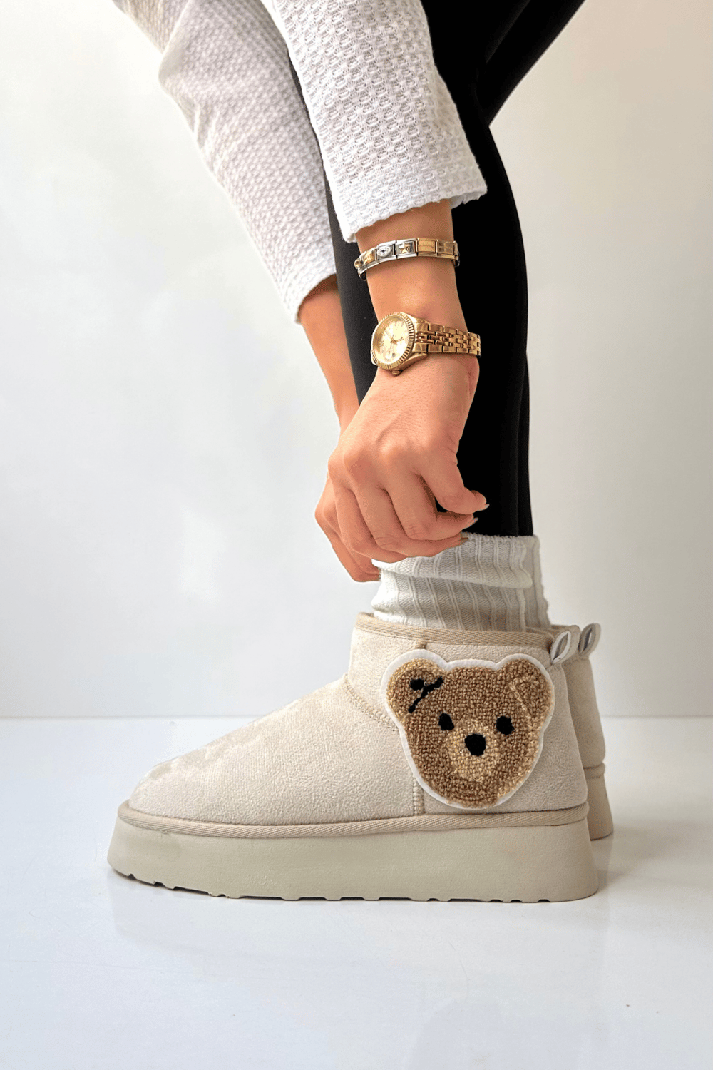 Mini İçi Kürklü Kalın Tabanlı BEJ BEAR