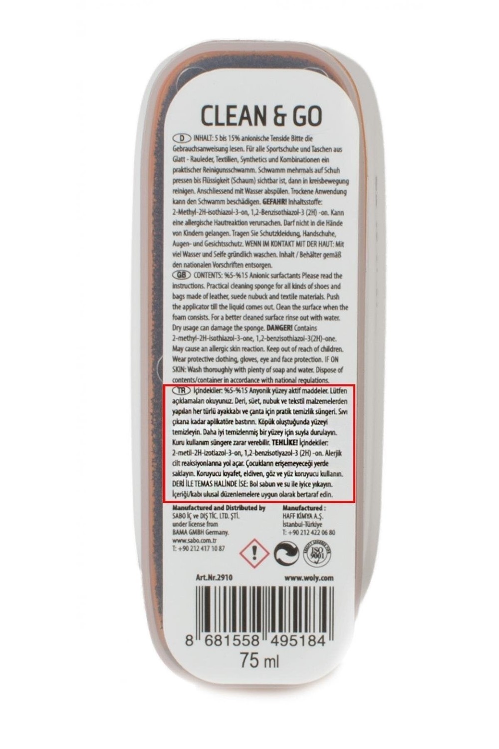WOLY SPORT CLEAN GO SPOR AYAKKABI TEMİZLEME SÜNGER