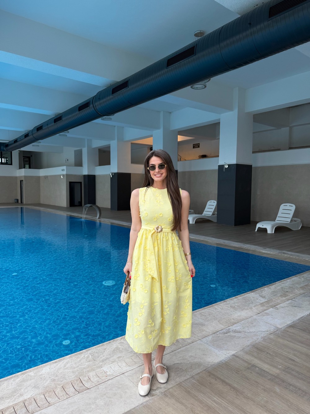 QULOVEYeni Gelenler3D Brode Detaylı Elbise Sarı