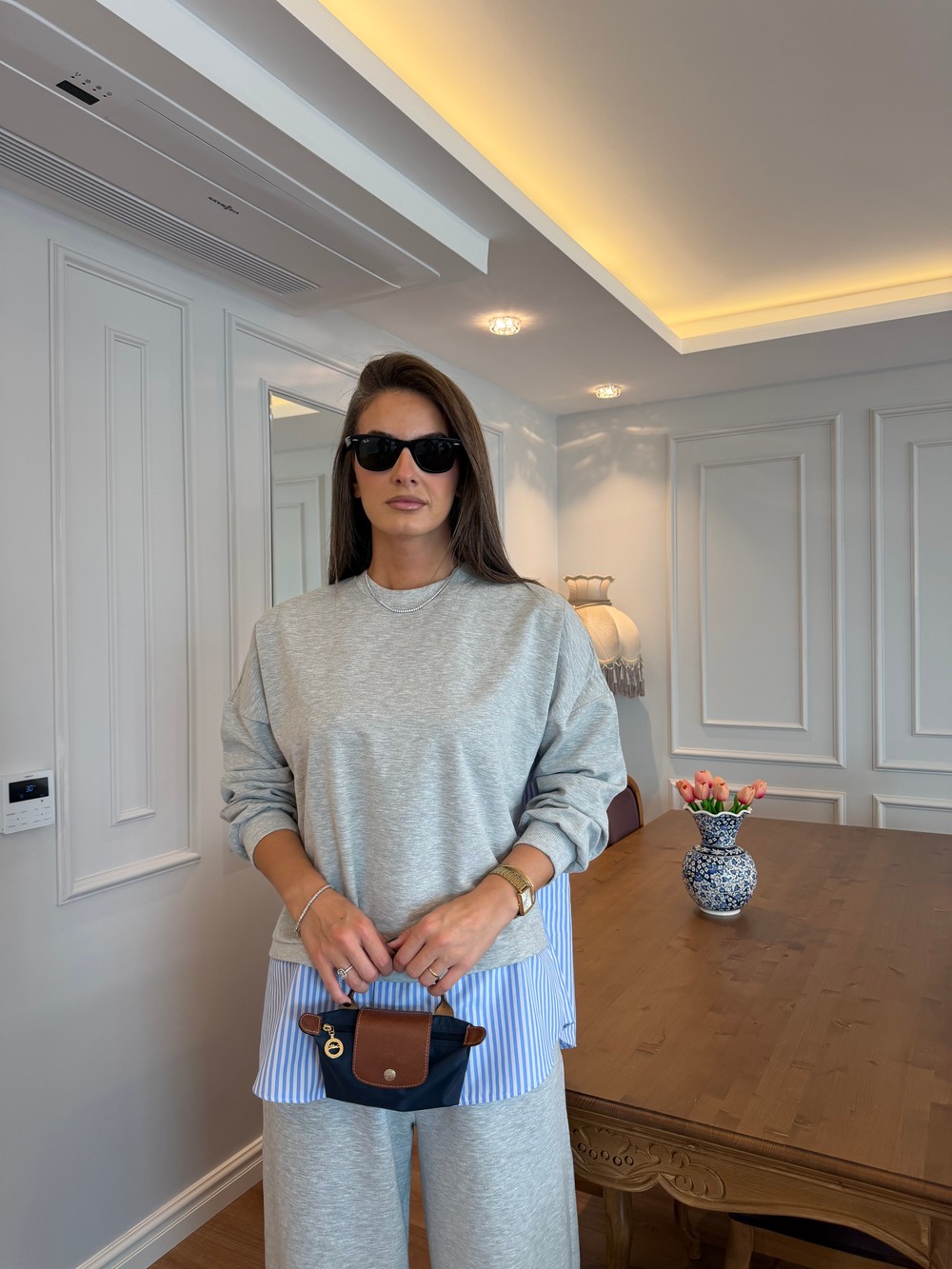 QULOVEYENİ GELENLERGömlek Detaylı Sweatshirt Takım GRİ