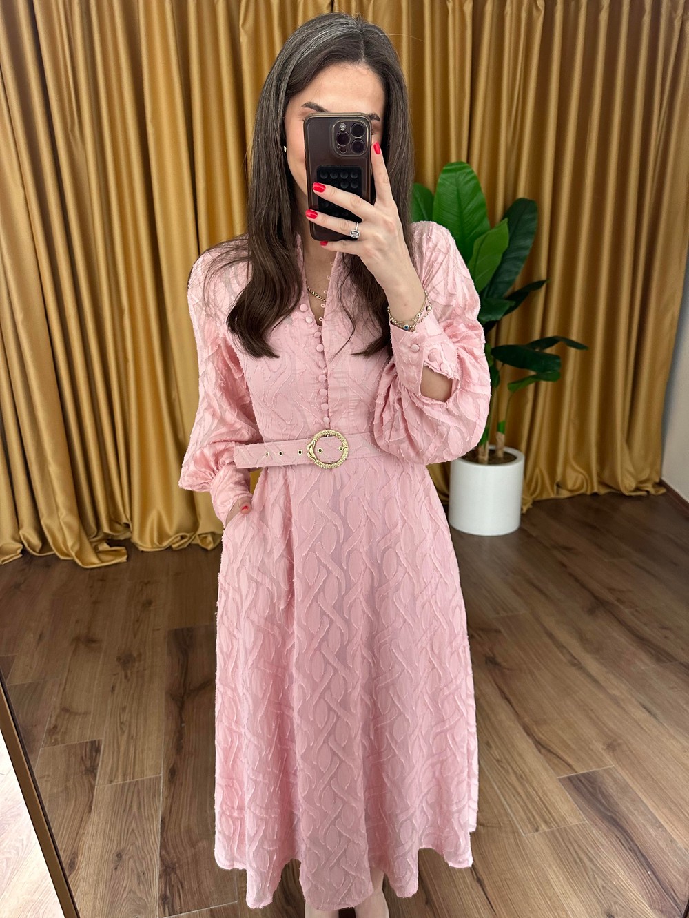 QULOVEYeni GelenlerKemerli Murhupy Elbise Pembe
