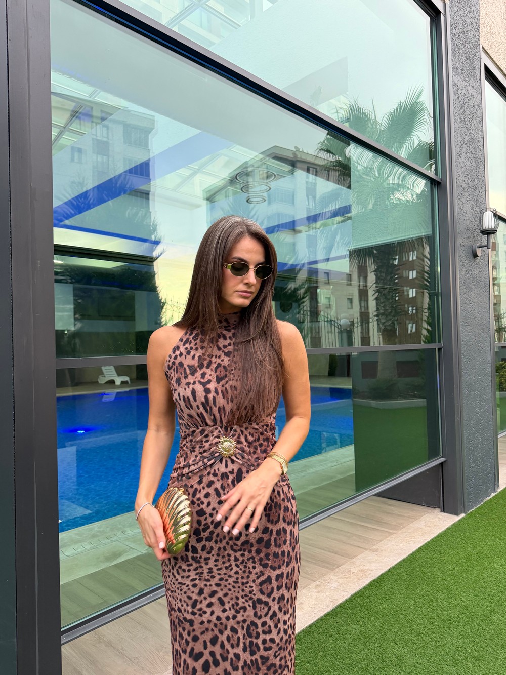 QULOVEYENİ GELENLERLeopar Gold Toka Detaylı Elbise