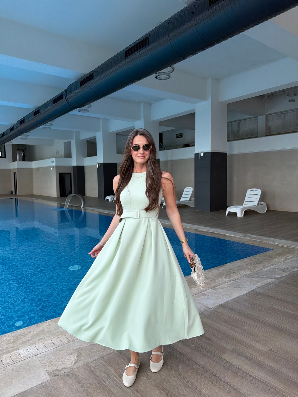 QULOVEYeni GelenlerMint Halter Yaka Kloş Elbise