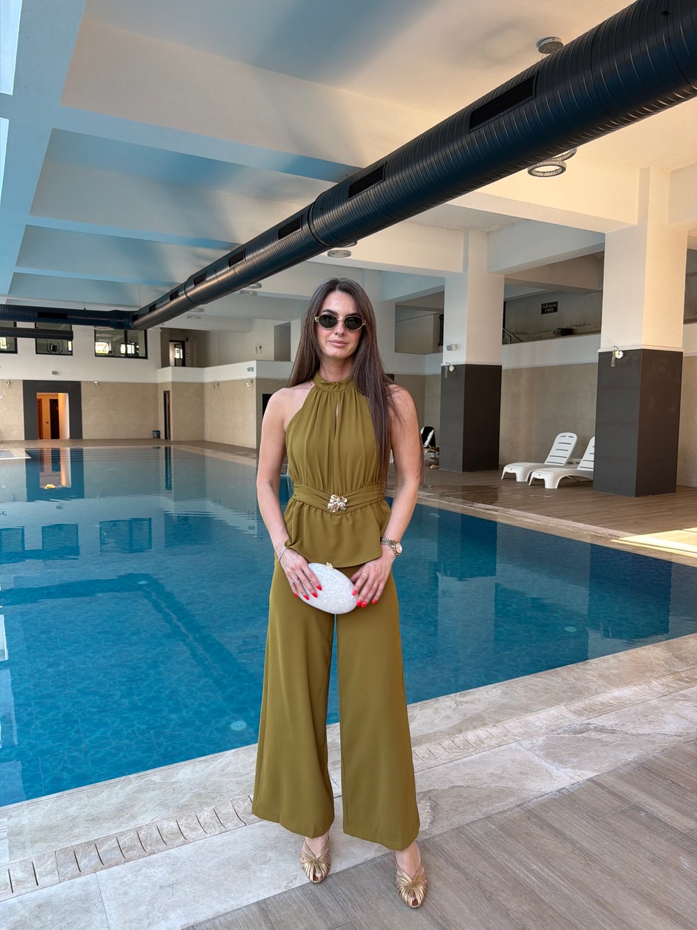 QULOVEÜst GiyimOliv Toka Detaylı Tulum