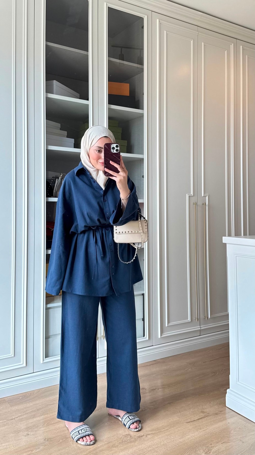 Çift Düğmeli Keten Takım Lacivert