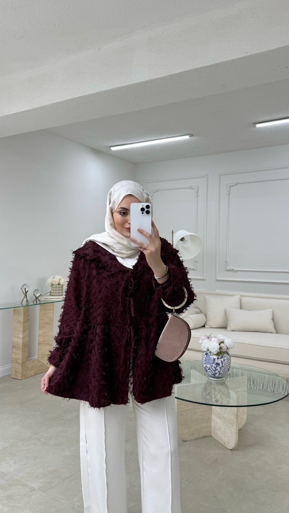 Püsküllü Kimono Bordo