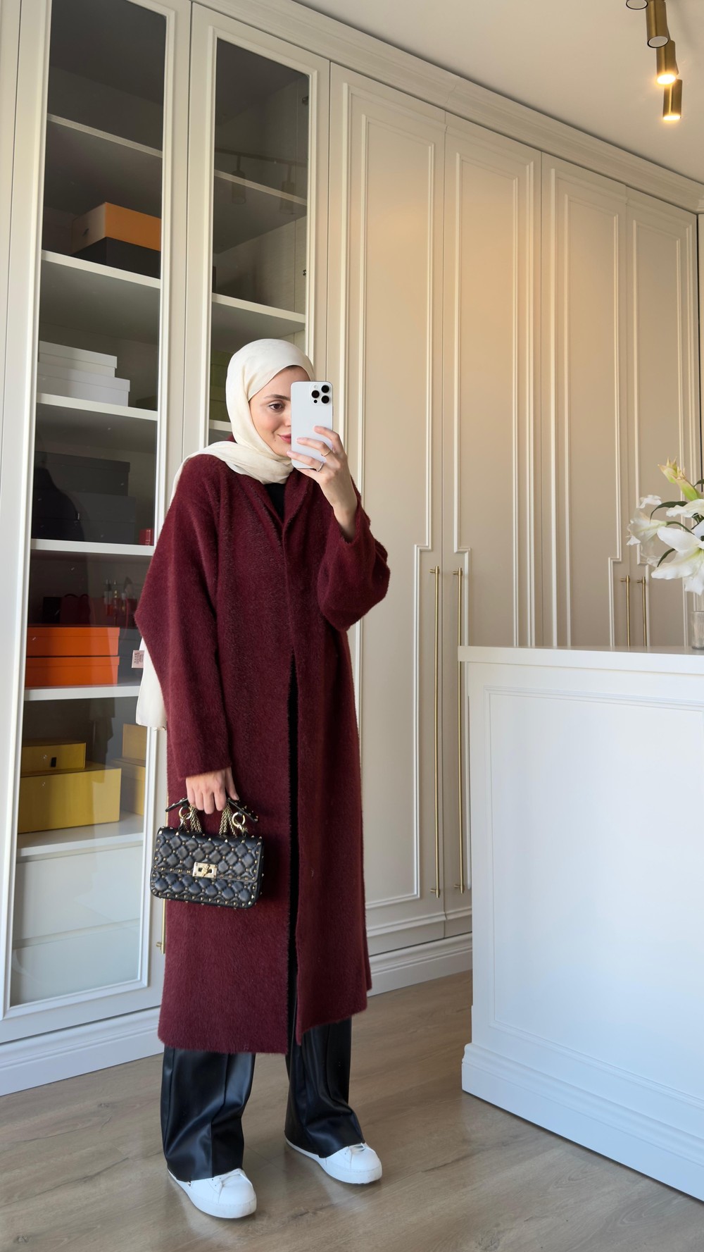 Uzun Angora Hırka Bordo