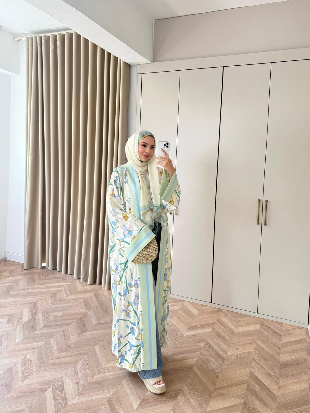HR-1537H&R ButikHew- Qübra Desenli Abaya Mint