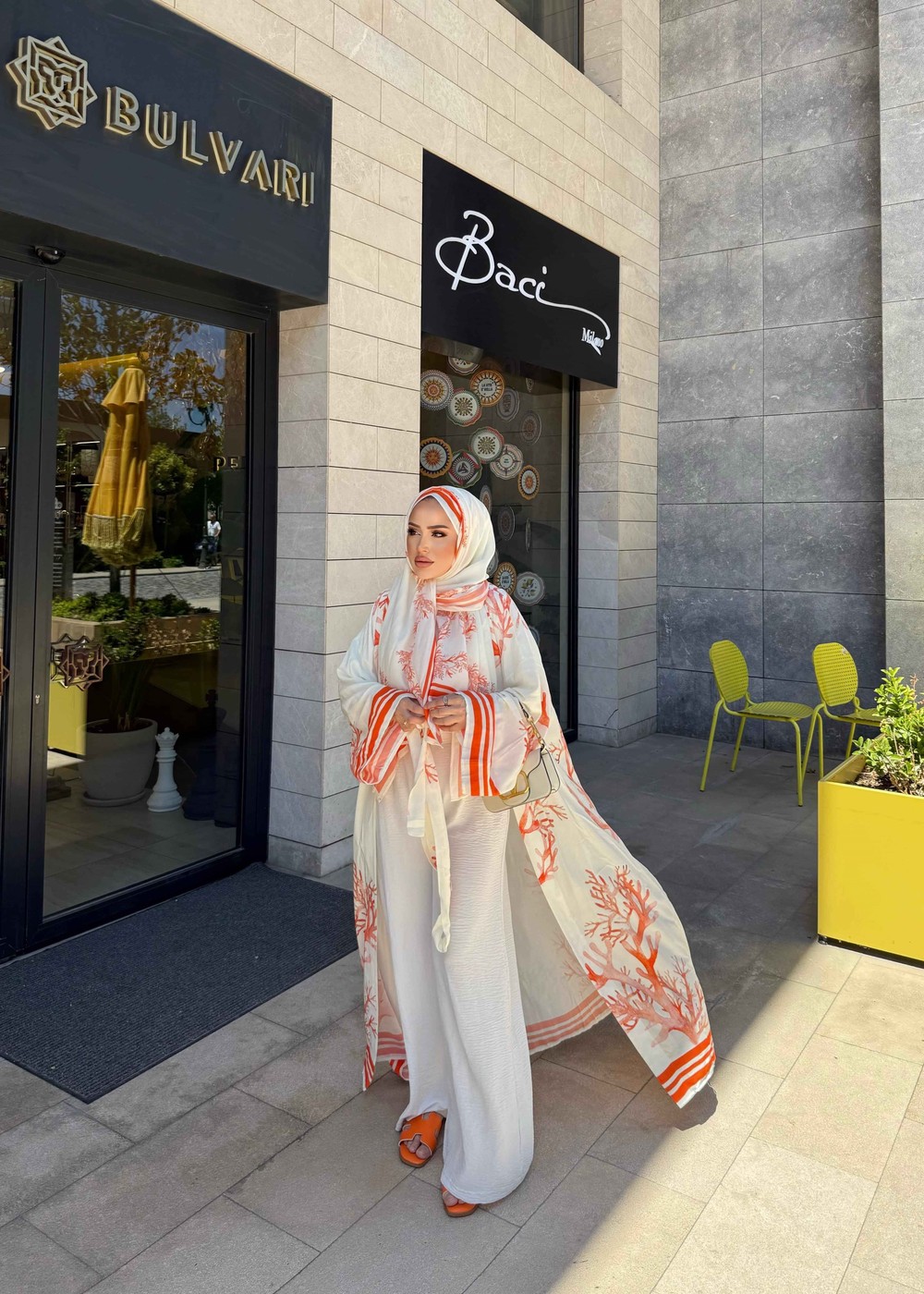 HR-1212H&R ButikKyl - Mosa Viskon Şallı Abaya Turuncu