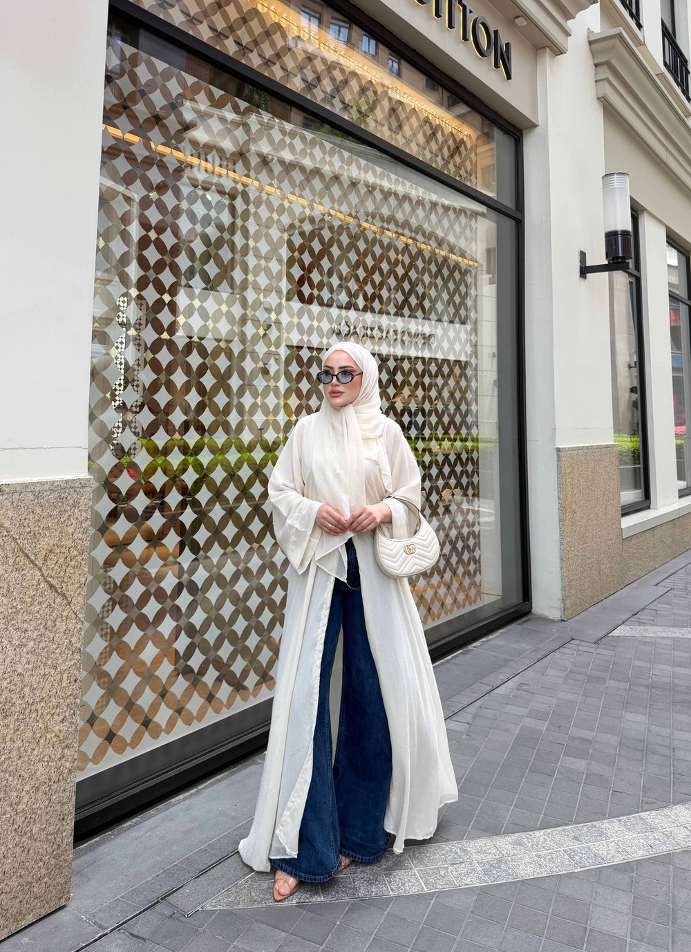 HR-1104H&R ButikPol- Qamal Şallı Abaya Ekru