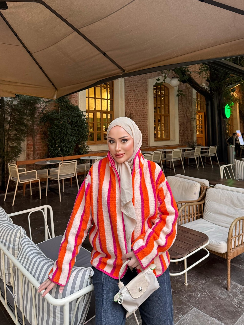 HR-3593H&R ButikMZ- Dema Renkli Çizgi Desen Ceket