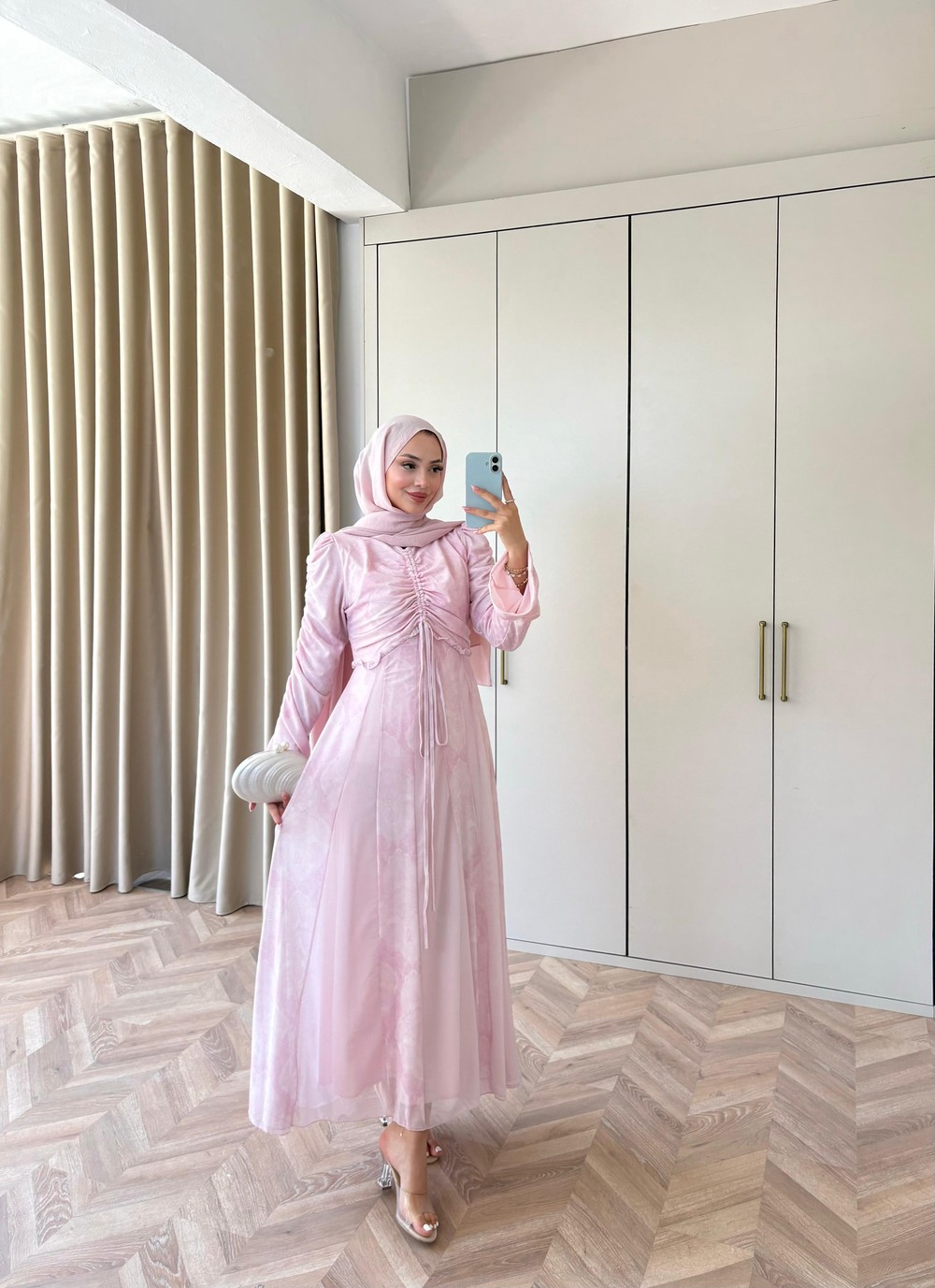 HR-1487H&R ButikAh - Ala Ön Büzgülü Elbise Pembe