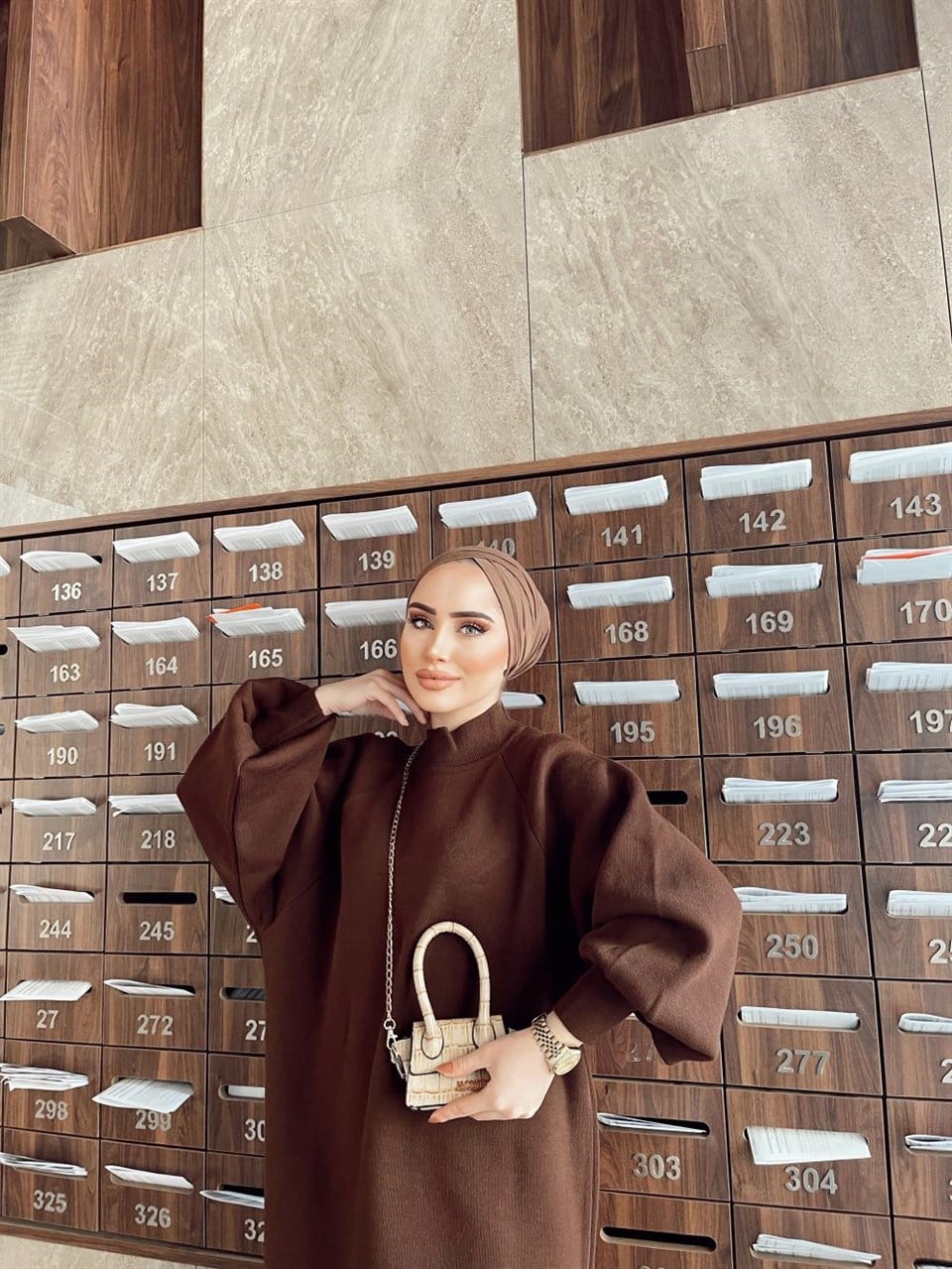 545H&R ButikBalon Kol Elbise Kahve