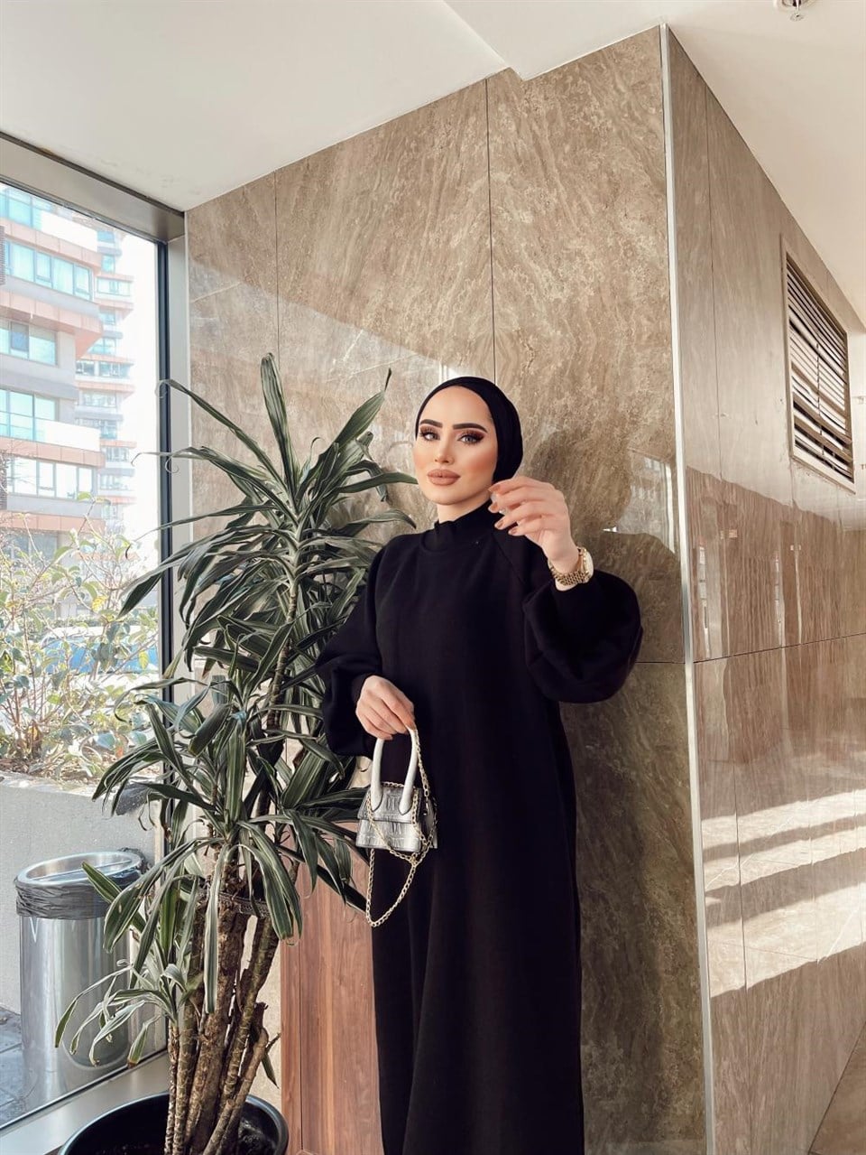 543H&R ButikBalon Kol Elbise Siyah