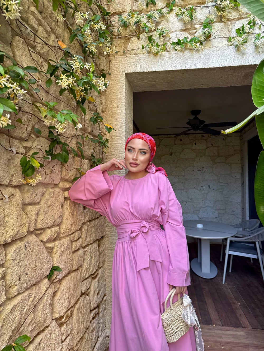 elbs-1646H&R ButikBegonya Bel Bağlamalı Elbise Pembe