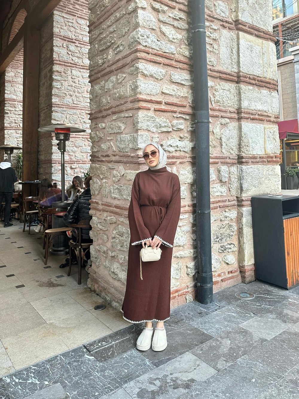 elbs-927H&R ButikDoray Dantel Detaylı Elbise Acı Kahve