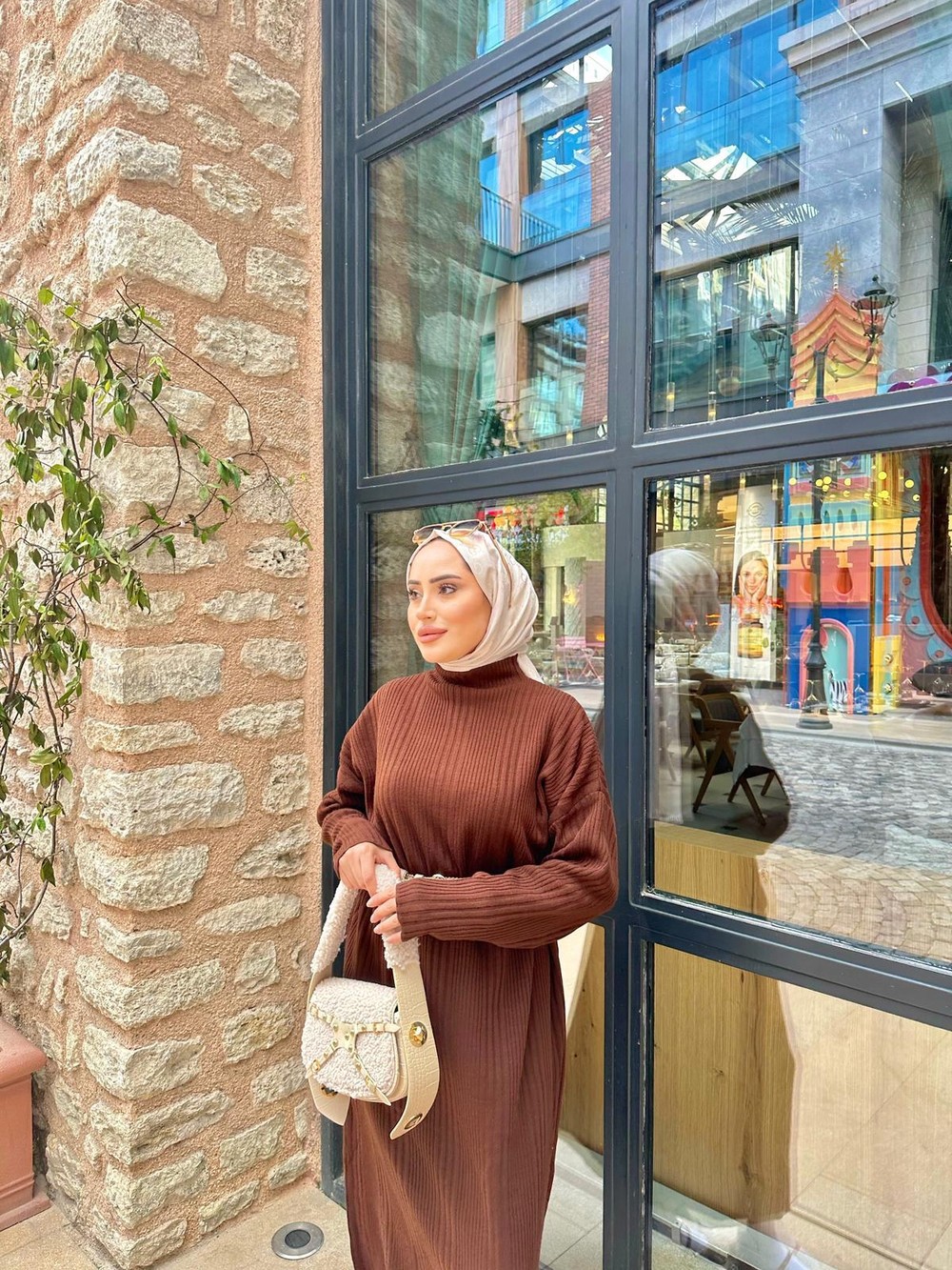 elbs-314H&R ButikFitilli Elbise Acı Kahve