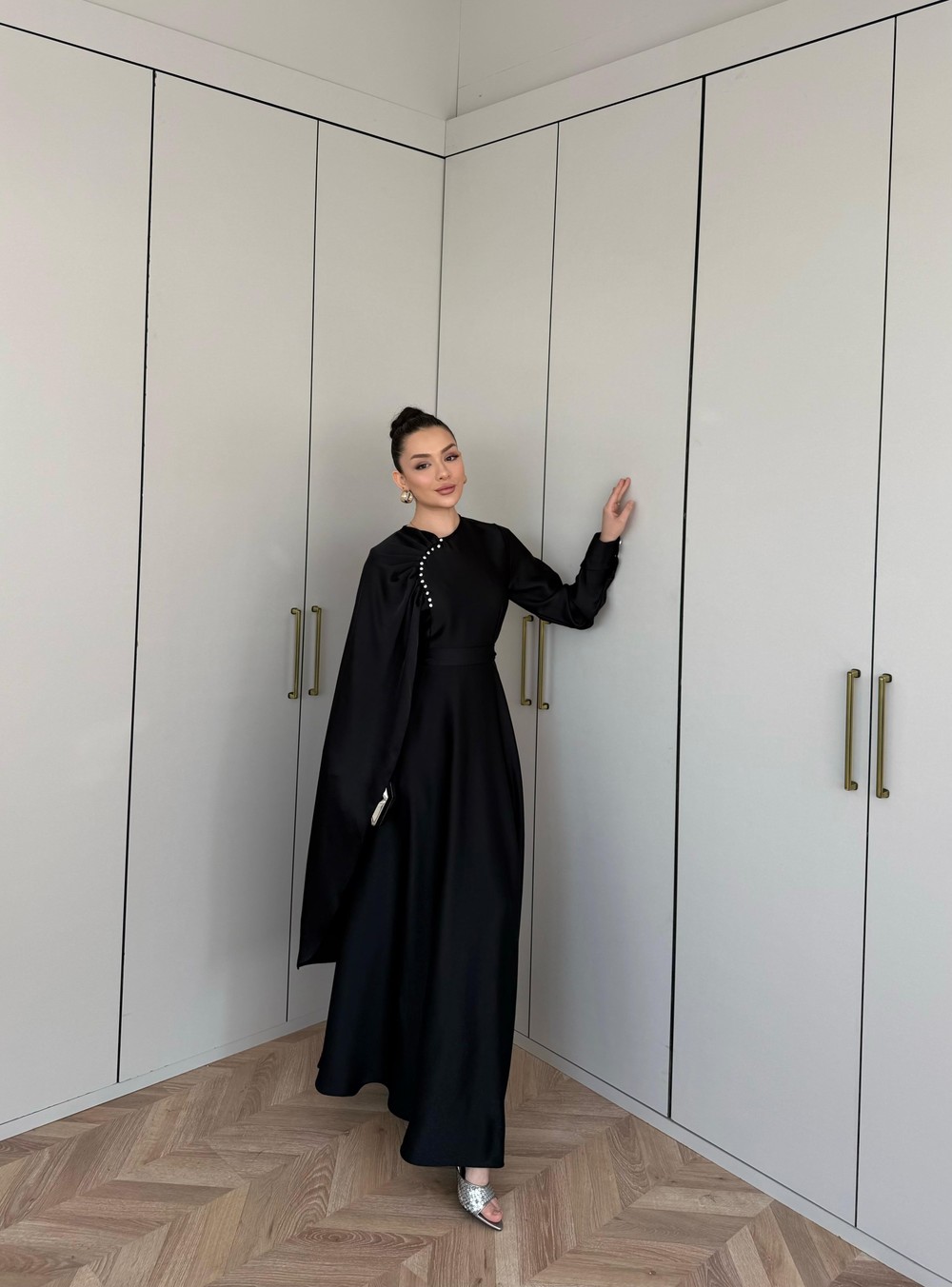 HR-0334H&R ButikFuş-Asena Saten Elbise Siyah