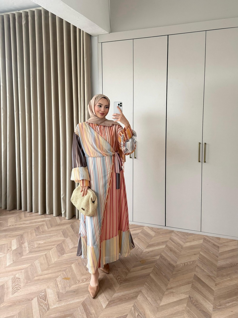 HR-0206H&R ButikFuş-Awqa Renkli Elbise Turuncu