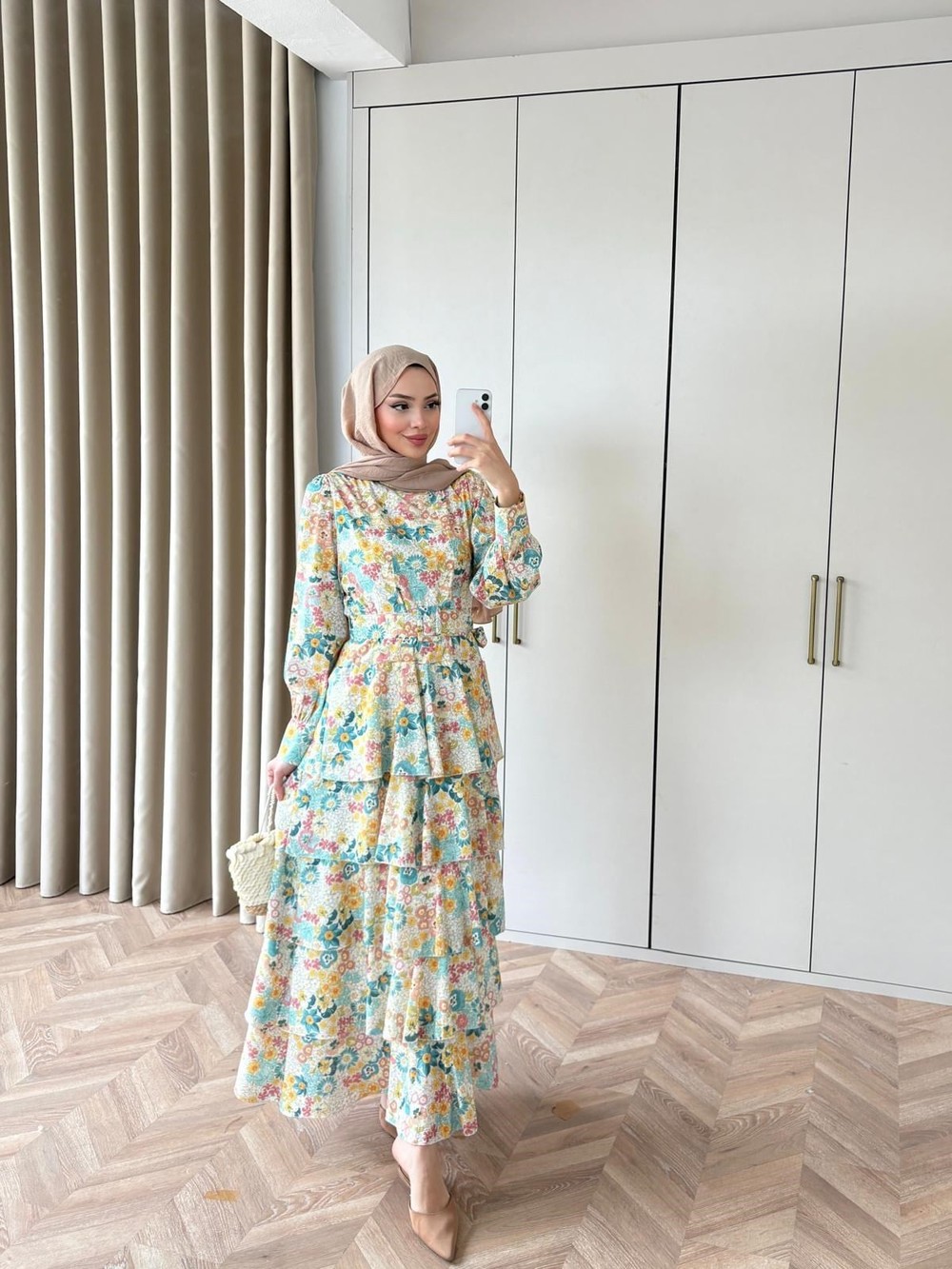 HR-0245H&R ButikFuş-Çiçek Desen Elbise Yeşil