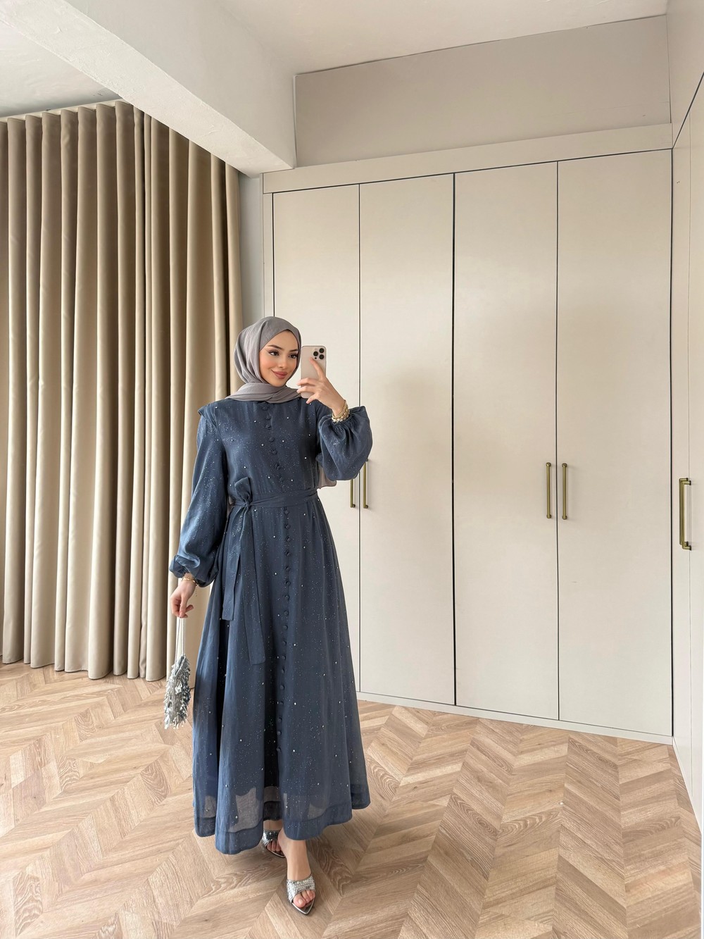 HR-0061H&R ButikFus- Exna Taşlı Elbise İndigo