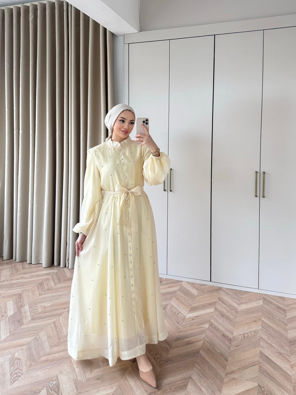 HR-0061H&R ButikFus- Exna Taşlı Elbise Sarı