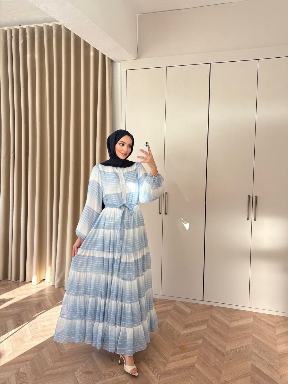 HR-0220H&R ButikFuş-Neqi Şifon Elbise Mavi