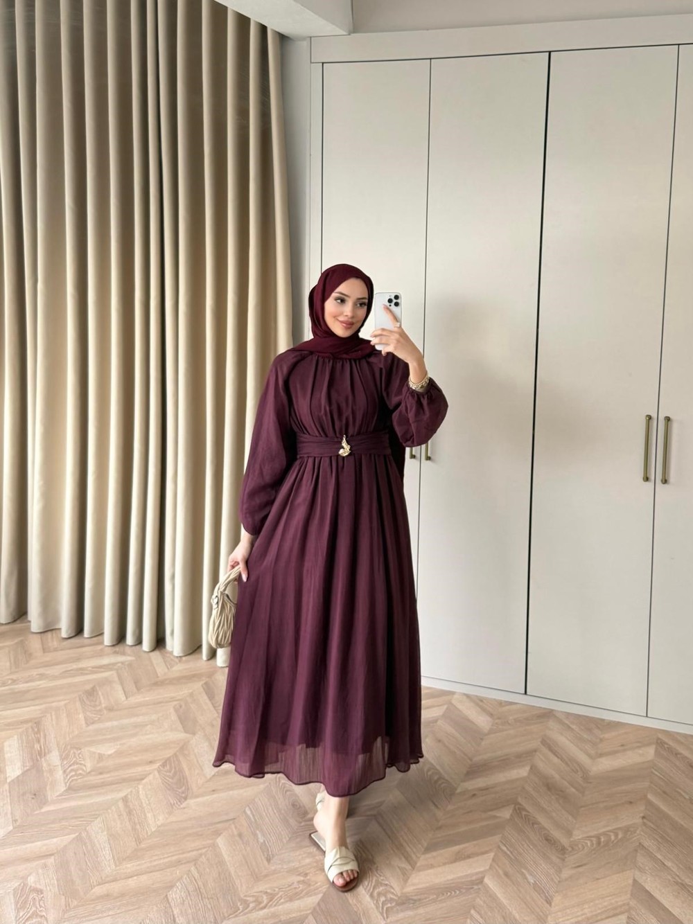 HR-0538H&R ButikHew- İsa Modal Elbise Bordo