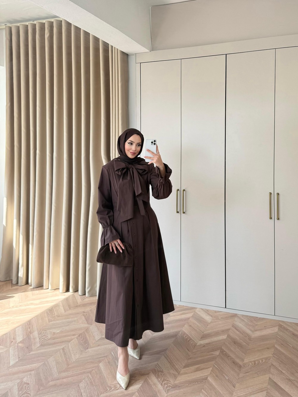HR-0737H&R ButikHot- Fia Ön Kurdela Elbise Acı Kahve