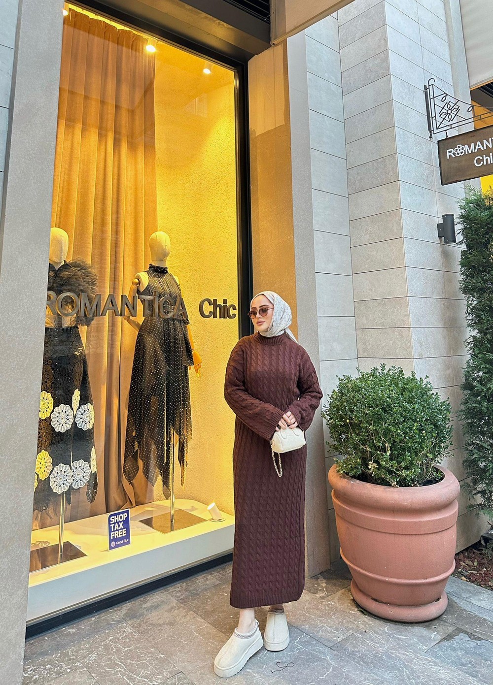 elbs-1505H&R ButikNurs Örgü Detaylı Elbise Kahve