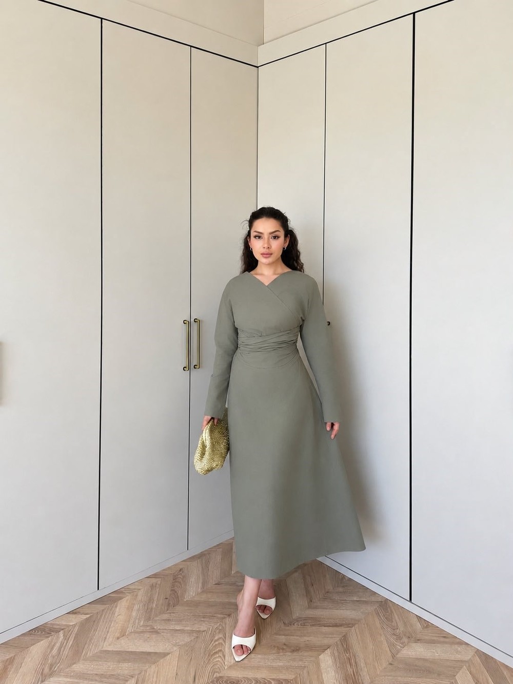 HR-0966H&R ButikPol- Nara Düz Elbise Haki