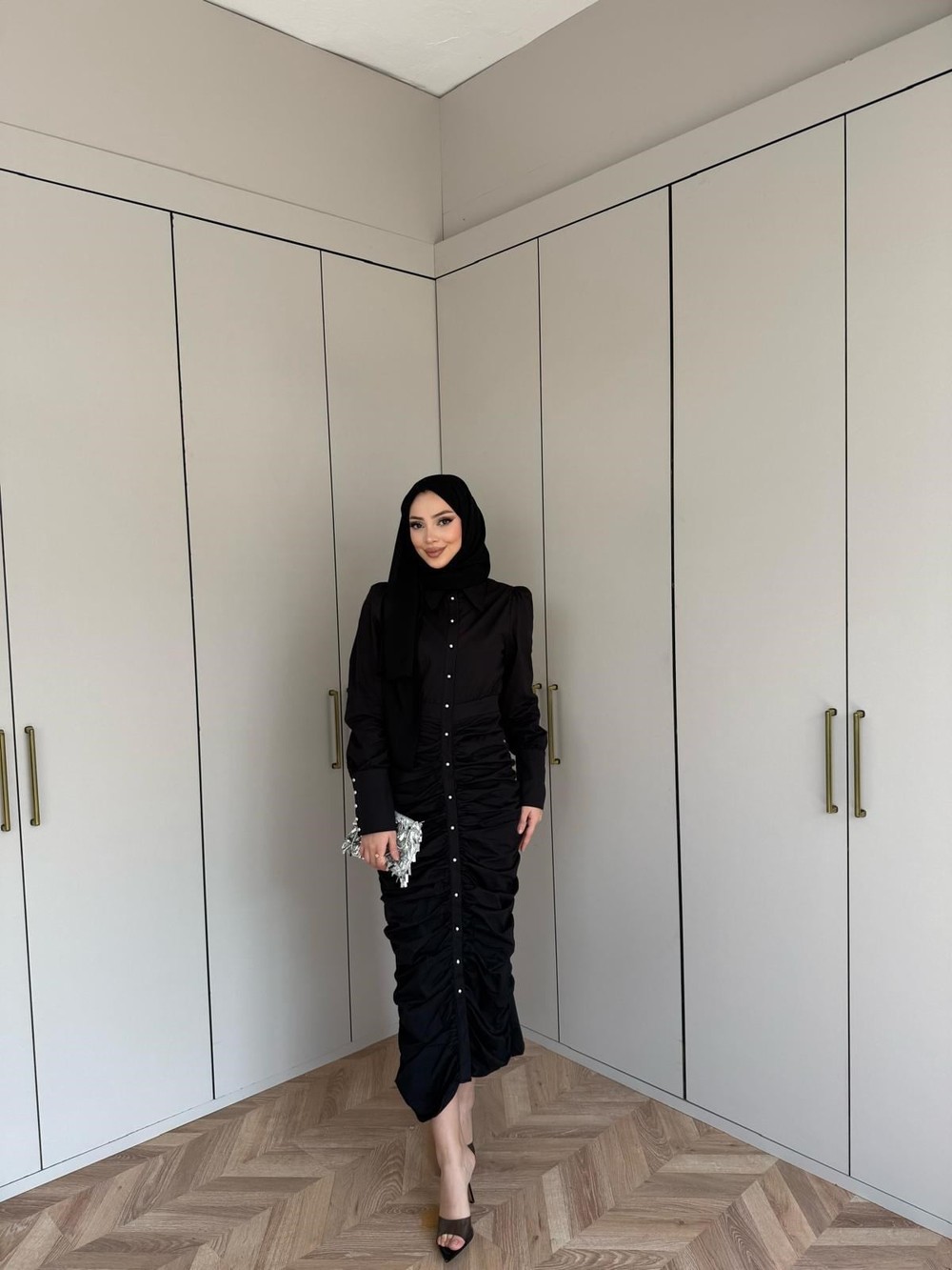 HR-0159H&R ButikQal-Alew Büzgülü Elbise Siyah