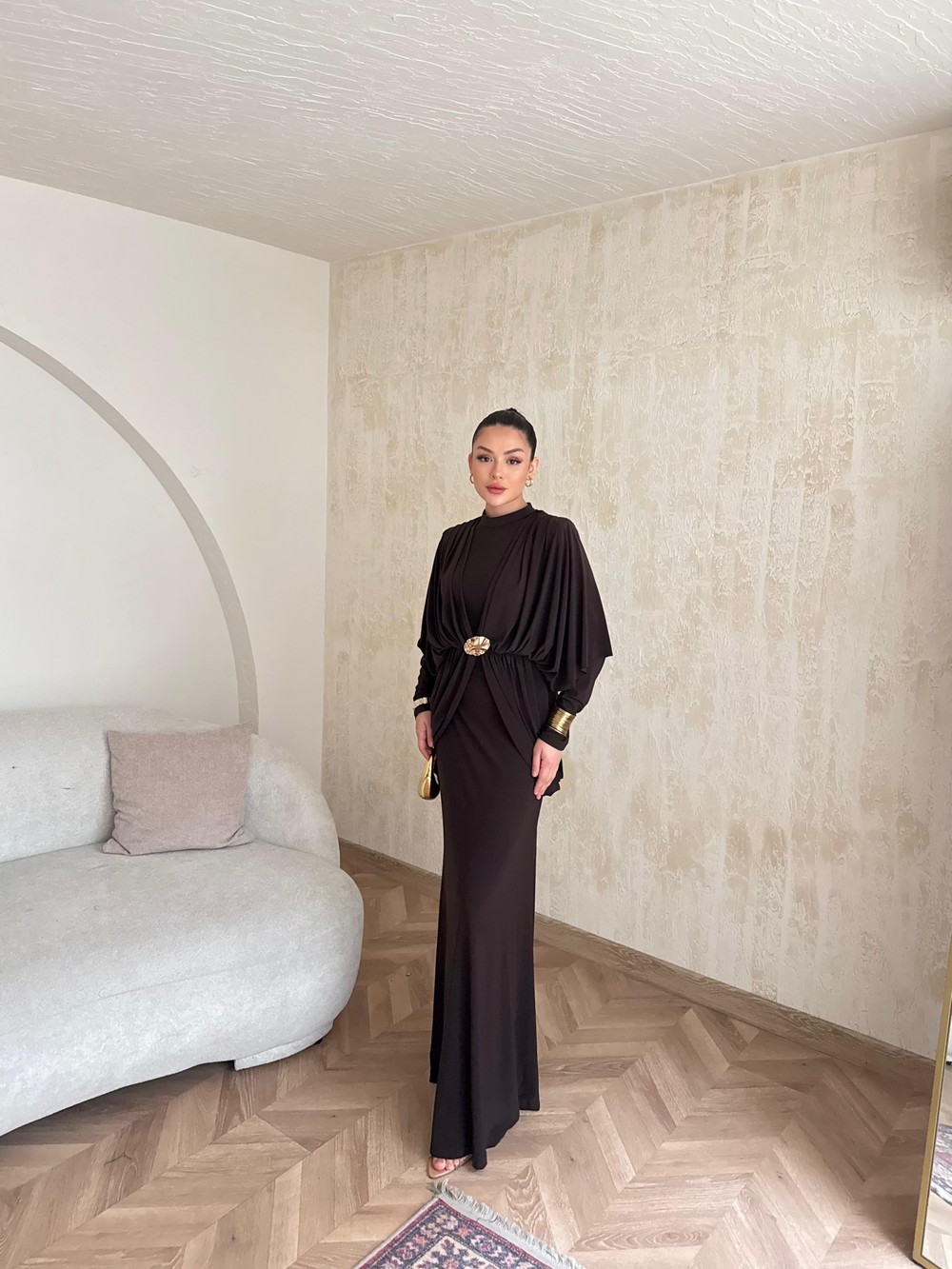 HR-0802H&R ButikQaş-  Aural Sandy Elbise Acı Kahve
